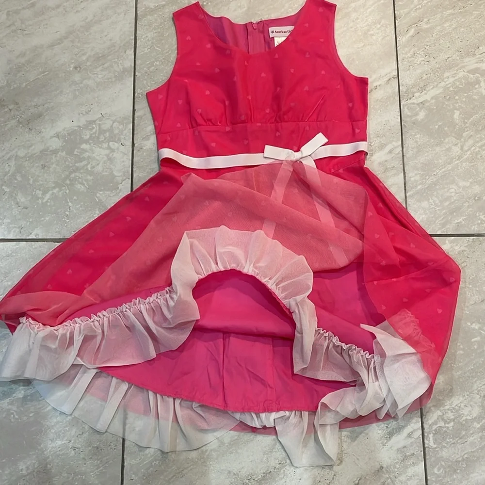 American Girl Vibrant Pink Formal Dress with White Bow - Picture 3 of 5